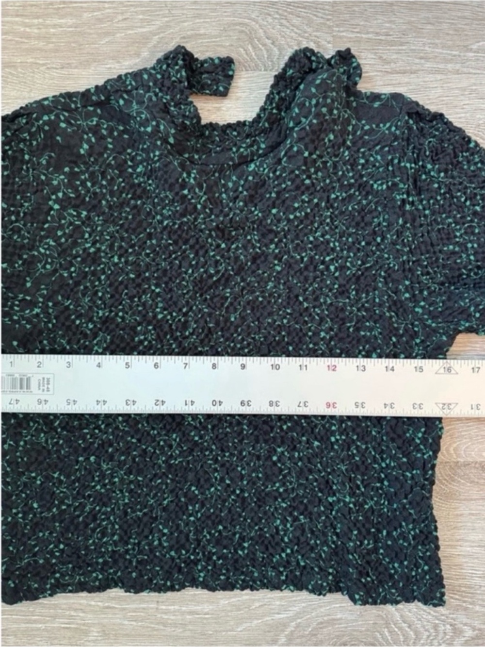 Zara Textured Floral Blouse Puff Sleeve Open Back Top Black Green Size S - Picture 7 of 9